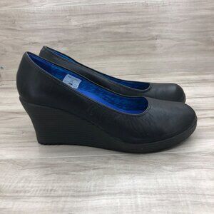 CROCS Black Wedges with Blue Interior